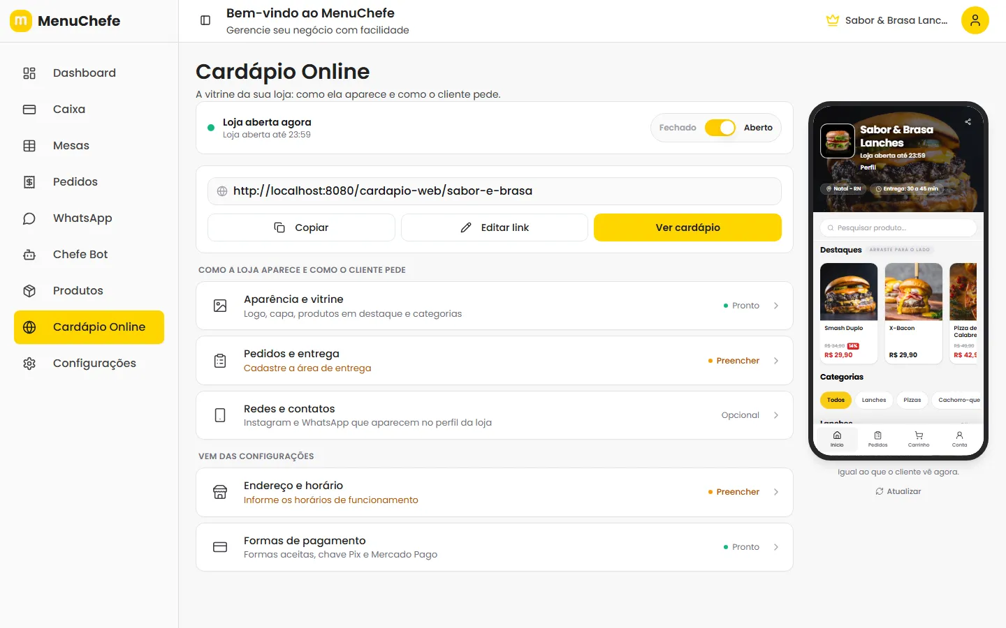 Cardápio online e entrega no MenuChefe